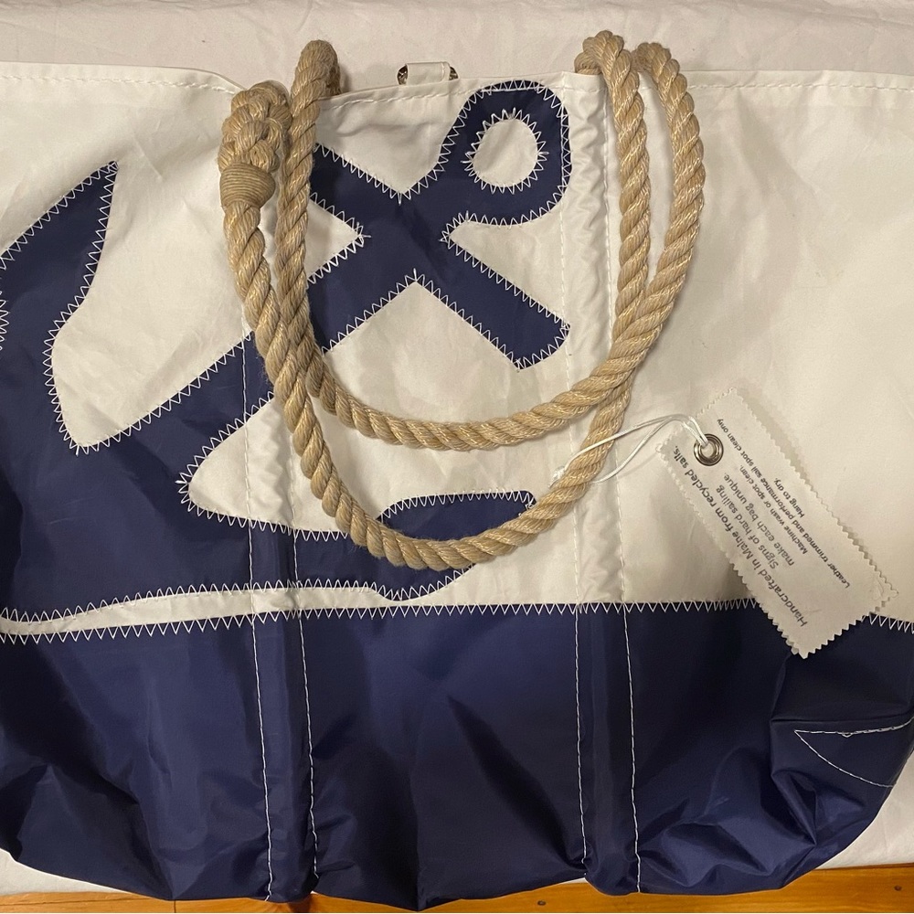 SEA BAGS MAINE XTRA Navy Blue Anchor Ogunquit Beach Tote Sail Cloth XL - Picture 5 of 5